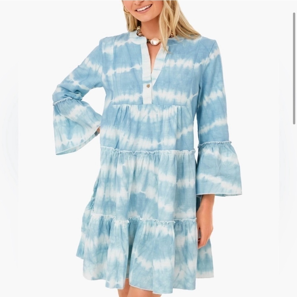 FAHERTY Tuckernuck Organic Cotton Blue Vida Tie Dye Dress, Medium - Picture 15 of 16